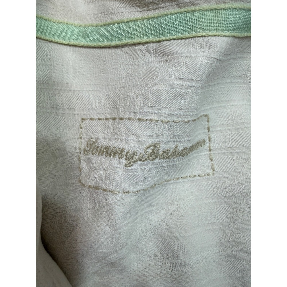 Tommy Bahama Mens XLT Silk Short Sleeve Button Down Shirt Cream Tropical Leaf - Picture 2 of 6